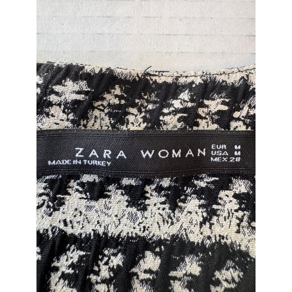 Zara Black & White Medium Textured Houndstooth Dress Bell Sleeve - Picture 3 of 16